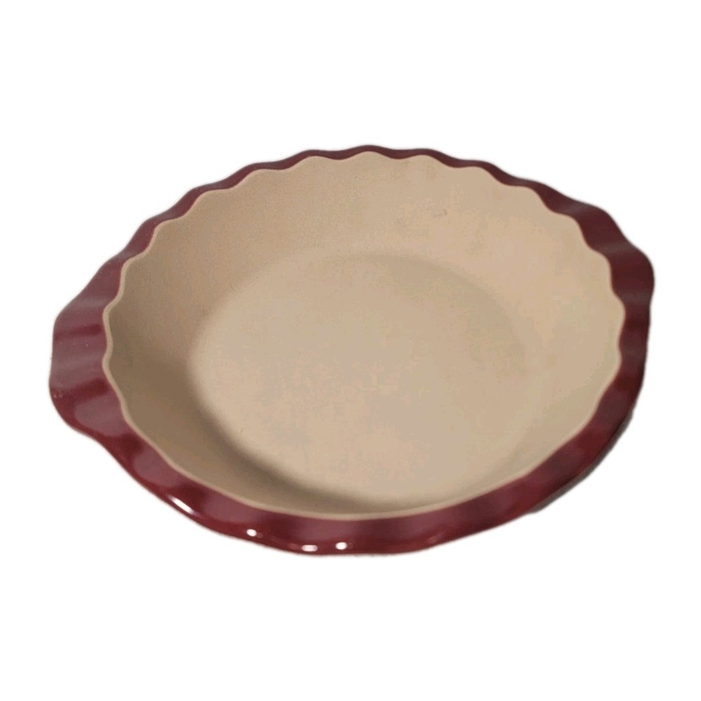 Pampered Chef Stoneware Deep Dish Pie Plate Cranberry Fluted Dish USA Farmhouse